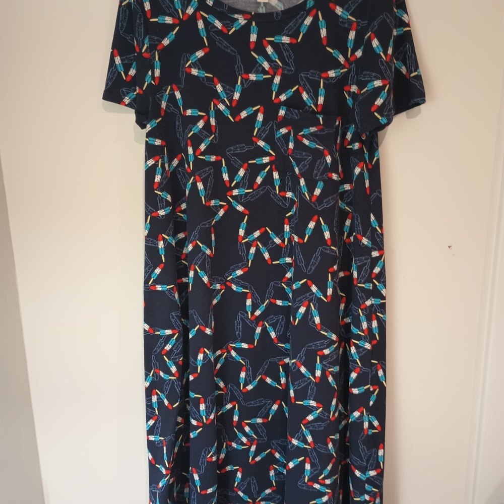 LuLaRoe Navy and Red Geometric Midi Dress
